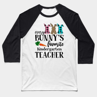 Every Bunny's Favorite Kindergarten Teacher Leopard Buffalo Bunny Easter Day Baseball T-Shirt